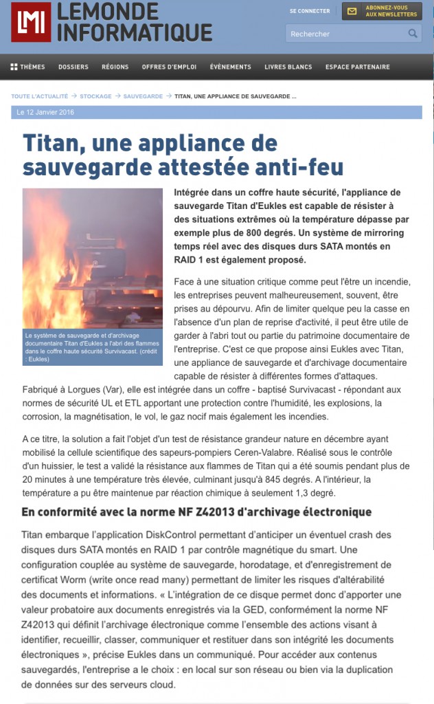 Lire la suite à propos de l’article Le monde informatique parle du TITAN.